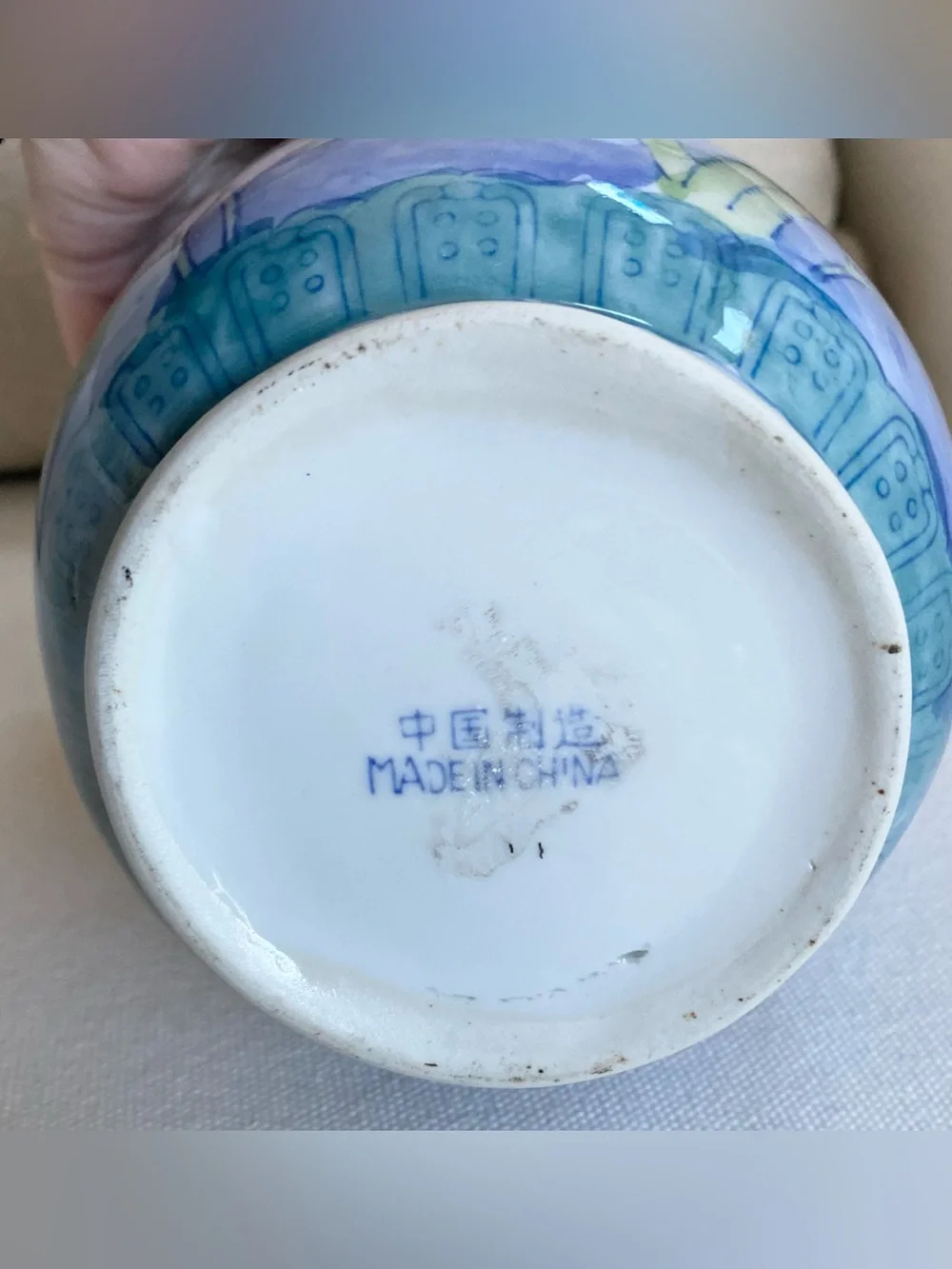 VTG Chinese Hand Painted Blue Pink Peony Flowers Porcelain Baluster Vase 8.5”